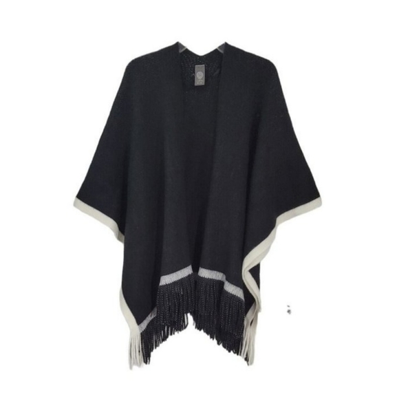 Vince Camuto One Size Women's Pop-Stripe Fringe Wrap Shawl Poncho Black O/S - Picture 9 of 11